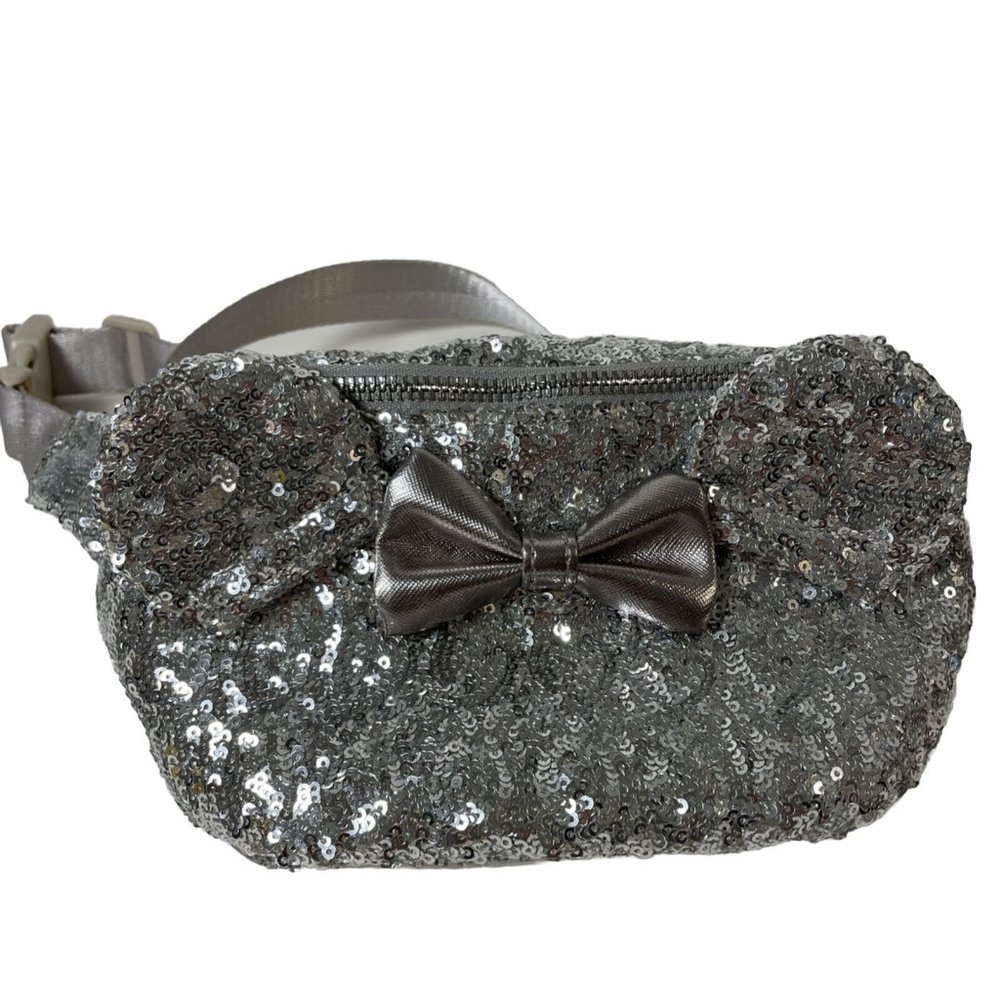 Minnie Mouse Disney Loungefly Hip Bag Fanny Pack Silver Sequin Bow HTF Rare READ